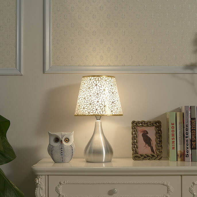 Simple Fabric Lampshade Silver Base 1-Light Table Lamp