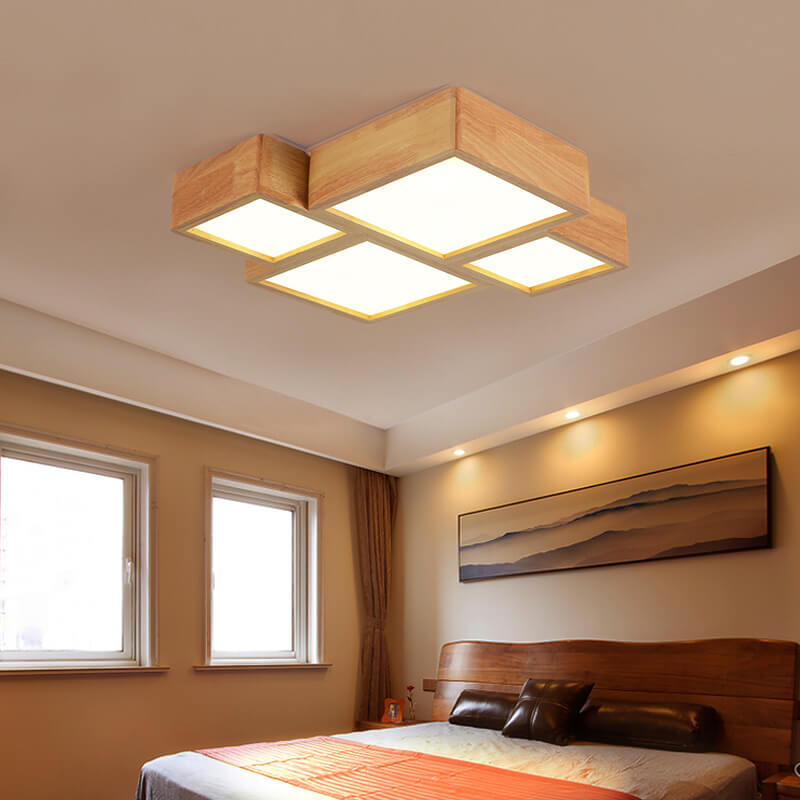 Nordic Solid Wood Square LED Flush Mount Ceiling Light