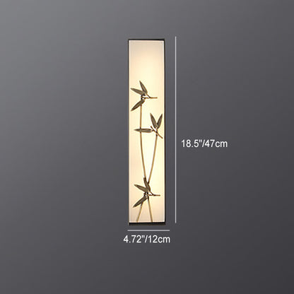 Traditional Chinese Copper Marble Cubic Bamboo Leaf Lotus Flower Ginkgo Biloba LED Wall Sconce Lamp For Bedside