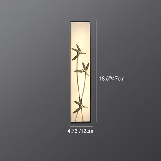 Traditional Chinese Copper Marble Cubic Bamboo Leaf Lotus Flower Ginkgo Biloba LED Wall Sconce Lamp For Bedside