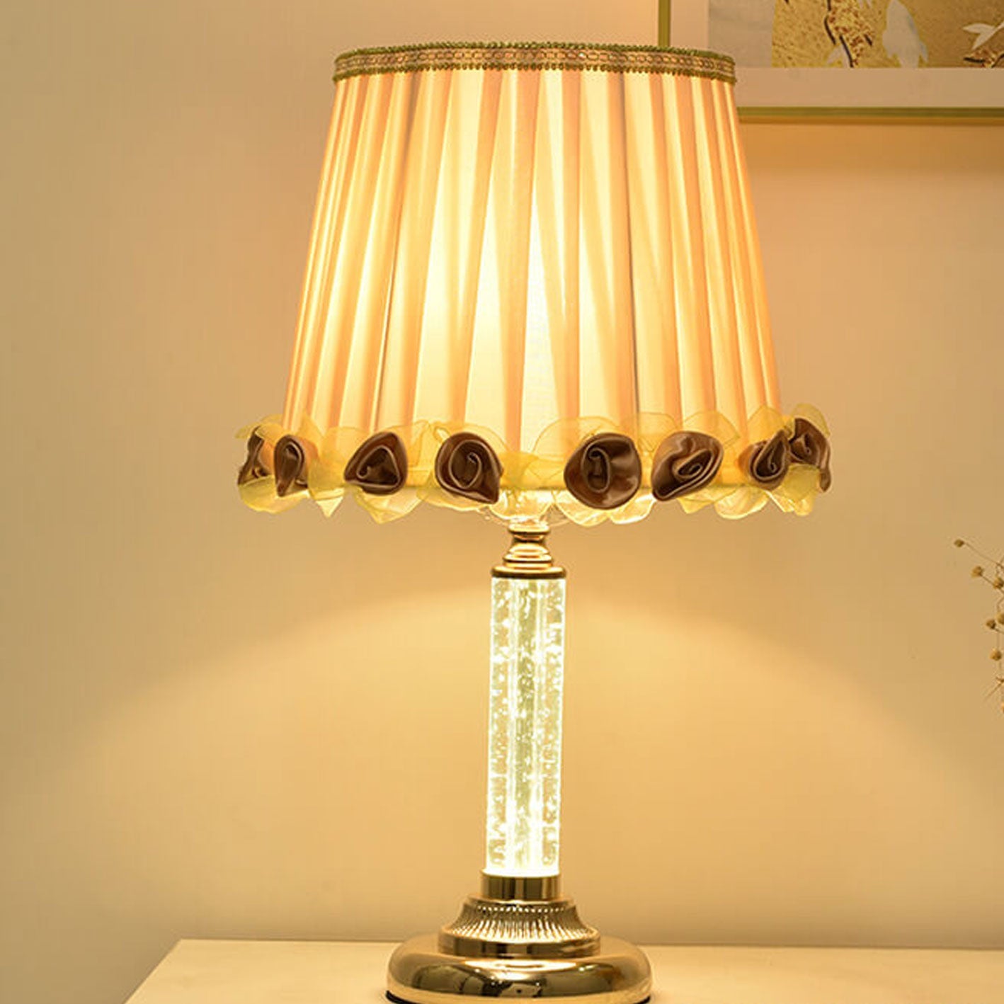 European Crystal Brightness Adjustable Remote Control 1-Light Table Lamp