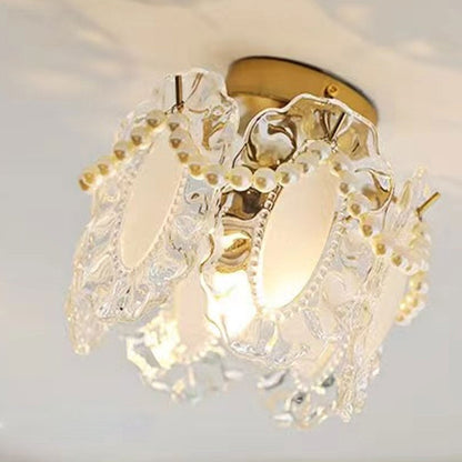 French Light Luxury Petal Pearl Glass 1-Light Flush Mount Ceiling Light