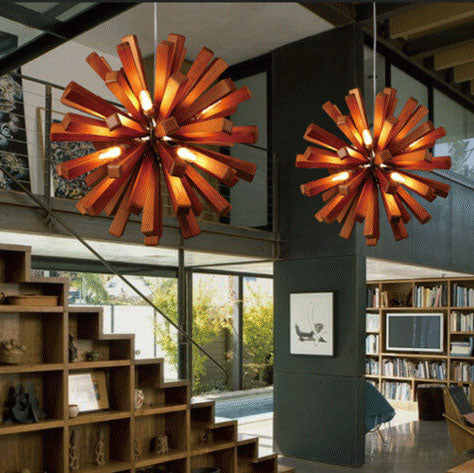 ثريا خشبية بتصميم كرة الهندباء الإبداعية مزودة بـ 10 مصابيح LED 