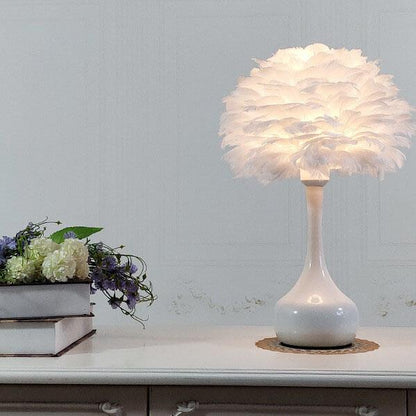 Modern Feather 1-Light Globe Teardrop Base Table Lamp