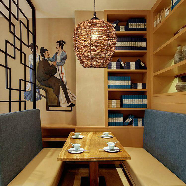 Retro Rattan Weaving Dome 1-Light Pendant Light