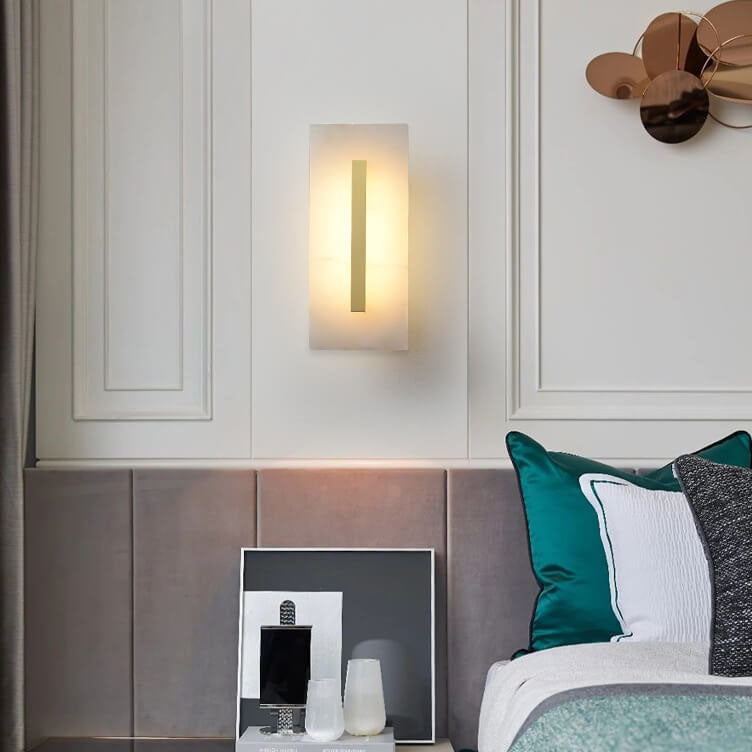 Luxury Chinese Marble Square Brass 1-Light LED Wall Sconce Lamp