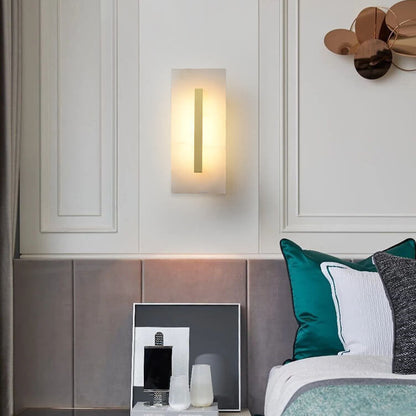 Luxury Chinese Marble Square Brass 1-Light LED Wall Sconce Lamp