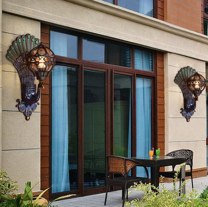 مصباح حائط خارجي مقاوم للماء بضوء واحد على شكل طاووس أوروبي عتيق 