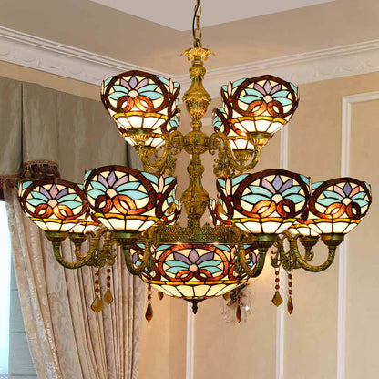 European Style Tiffany Love Baroque Stained Glass 15-Light Chandelier