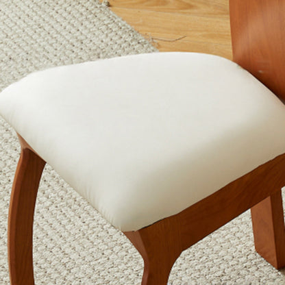 Traditional Vintage Cowl Square Cotton Linen Cat Scratch Leather Solid Wood Dining Chair Backrest Armless For Dining Room