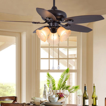 European Vintage Bell Shade Downrods Ceiling Fan Light