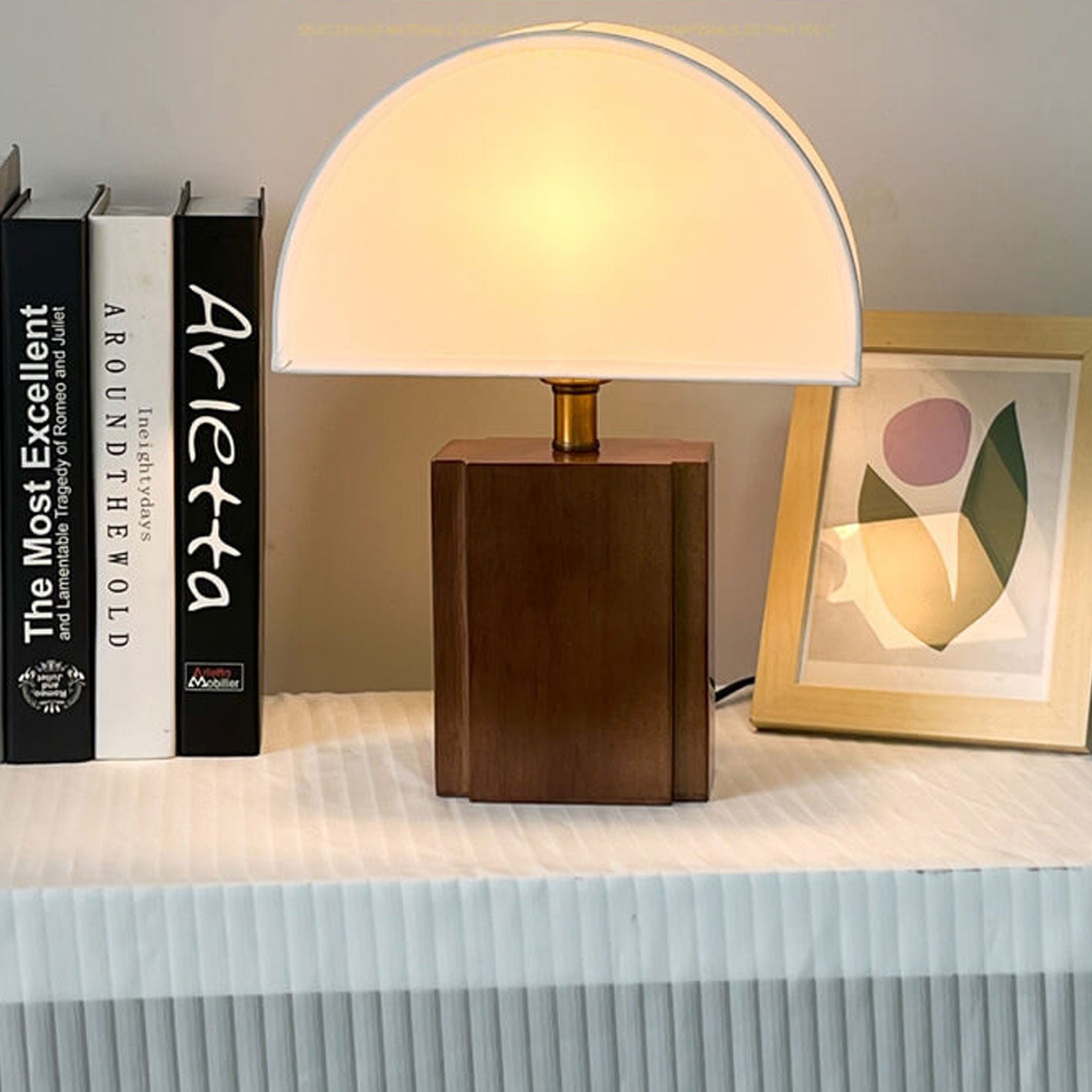 Vintage Semicircle Fabric Wooden Base 1-Light Table Lamp