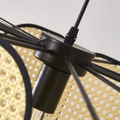 Traditional Japanese Oval Rattan Weaving Shade 1-Light Pendant Light For Living Room