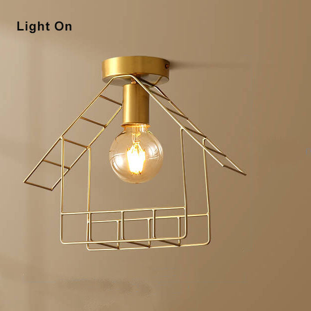 Simple 1-Light Shed Shape Semi-Flush Mount Lighting