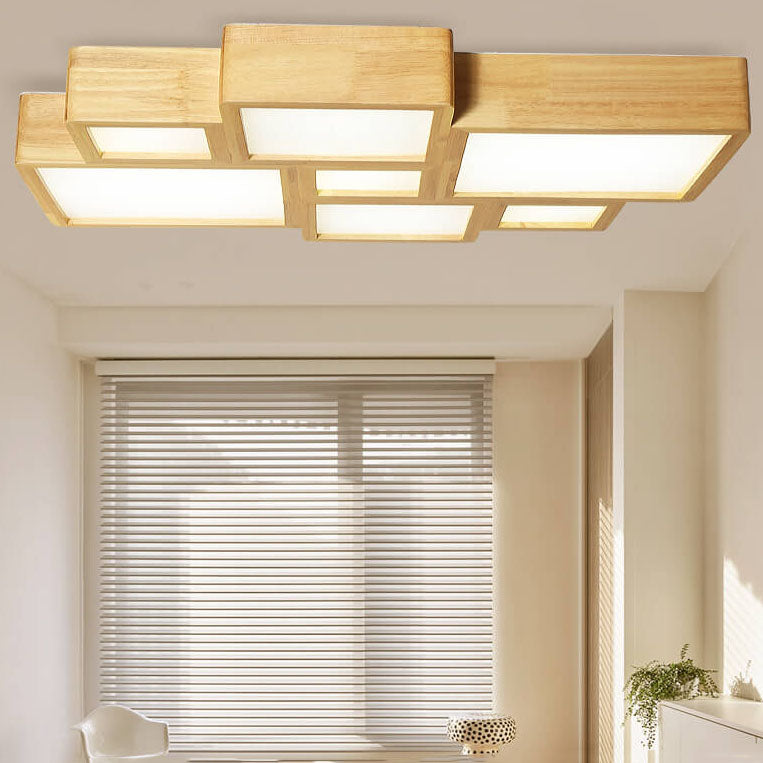 Nordic Solid Wood Square LED Flush Mount Ceiling Light
