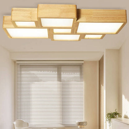 Nordic Solid Wood Square LED Flush Mount Ceiling Light