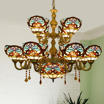 European Style Tiffany Love Baroque Stained Glass 15-Light Chandelier