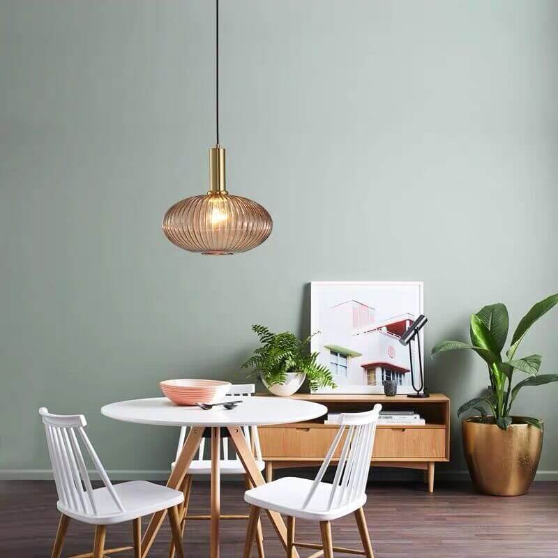 Minimalist Striped Glass Lantern 1-Light Pendant Light