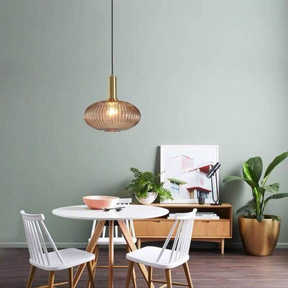 Minimalist Striped Glass Lantern 1-Light Pendant Light
