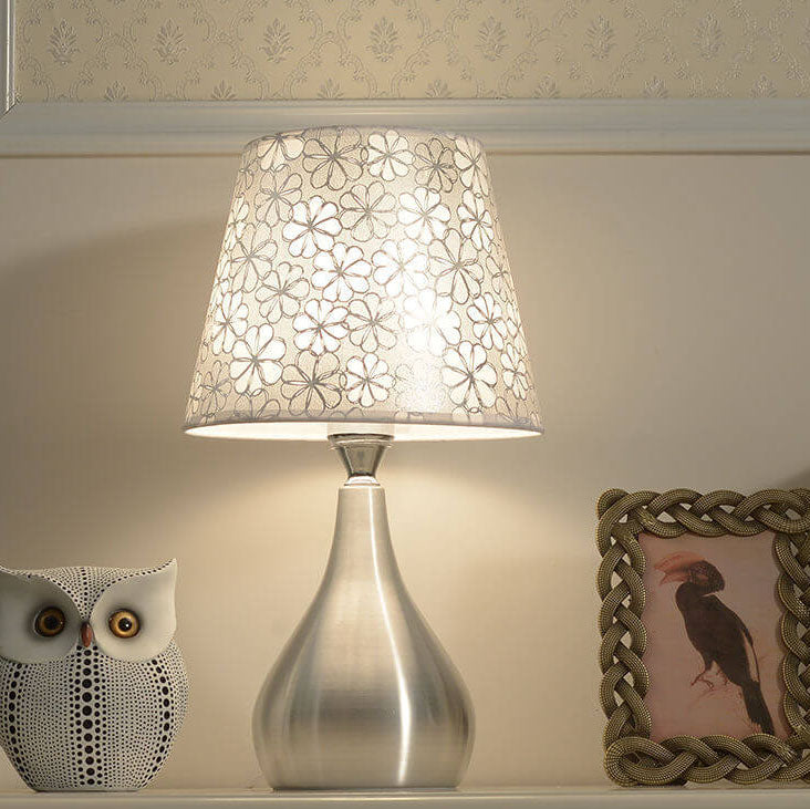 Simple Fabric Lampshade Silver Base 1-Light Table Lamp