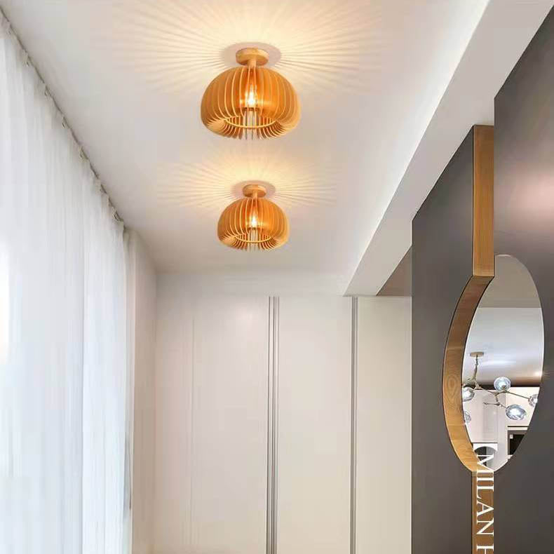 مصباح سقف LED شبه مسطح بتصميم قرع خشبي بسيط، مزود بمصباح واحد 