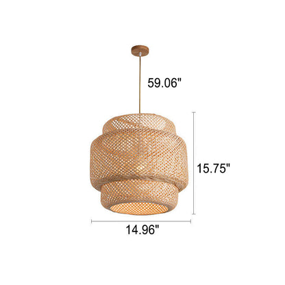 Japanese Simple Bamboo Weaving Column 1-Light Pendant Light