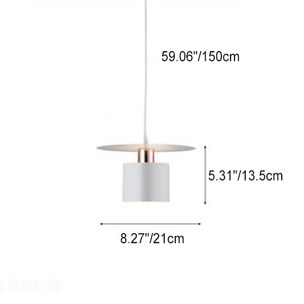 Modern Mid-century Iron Round Piece Cylinder Shade 1-Light Pendant Light For Bedroom