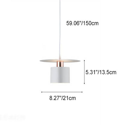 Modern Mid-century Iron Round Piece Cylinder Shade 1-Light Pendant Light For Bedroom