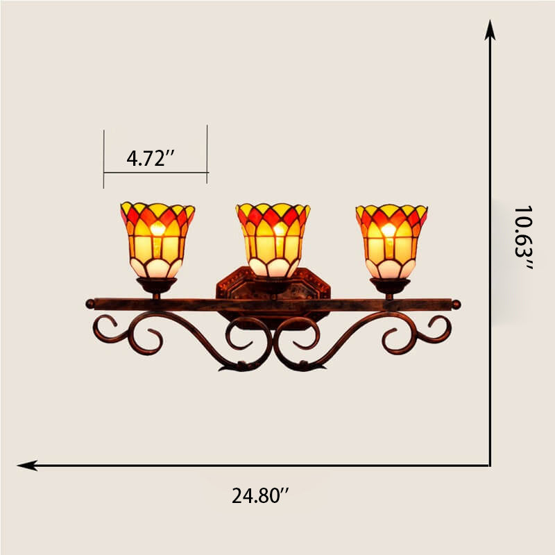 Traditional Tiffany European Vintage Stained Glass Mirror Front Light 3-Light Wall Sconce Lamp