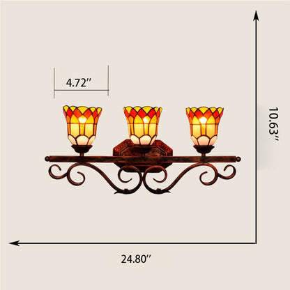 Traditional Tiffany European Vintage Stained Glass Mirror Front Light 3-Light Wall Sconce Lamp