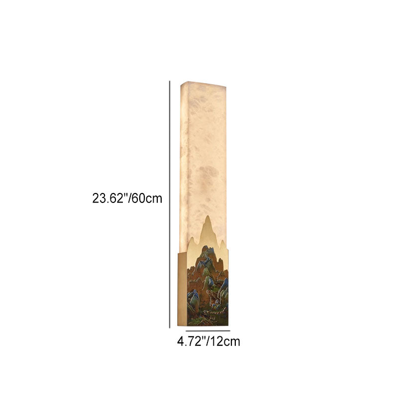 Traditional Chinese Marble All-Copper Rectangular LED Wall Sconce Lamp For Bedroom