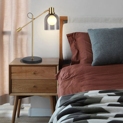 Postmodern Smoke Gray Glass Dome Metal  Arm 1-Light Table Lamp