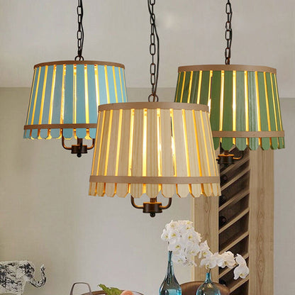 Modern Colored Wooden Barrel Dome 3 Light Chandelier