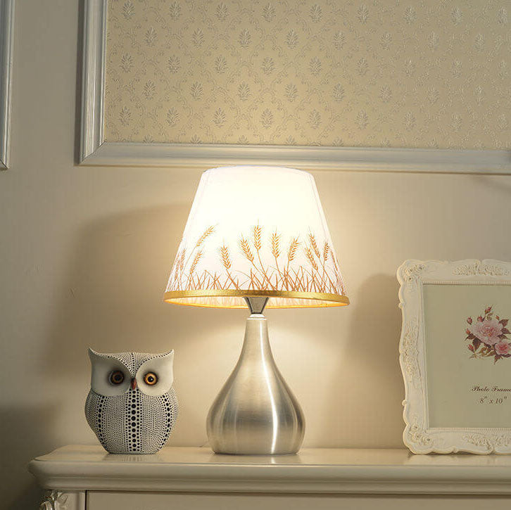 Simple Fabric Lampshade Silver Base 1-Light Table Lamp
