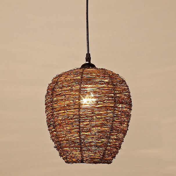 Retro Rattan Weaving Dome 1-Light Pendant Light