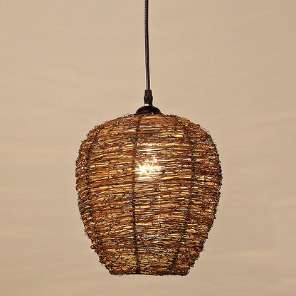 Retro Rattan Weaving Dome 1-Light Pendant Light