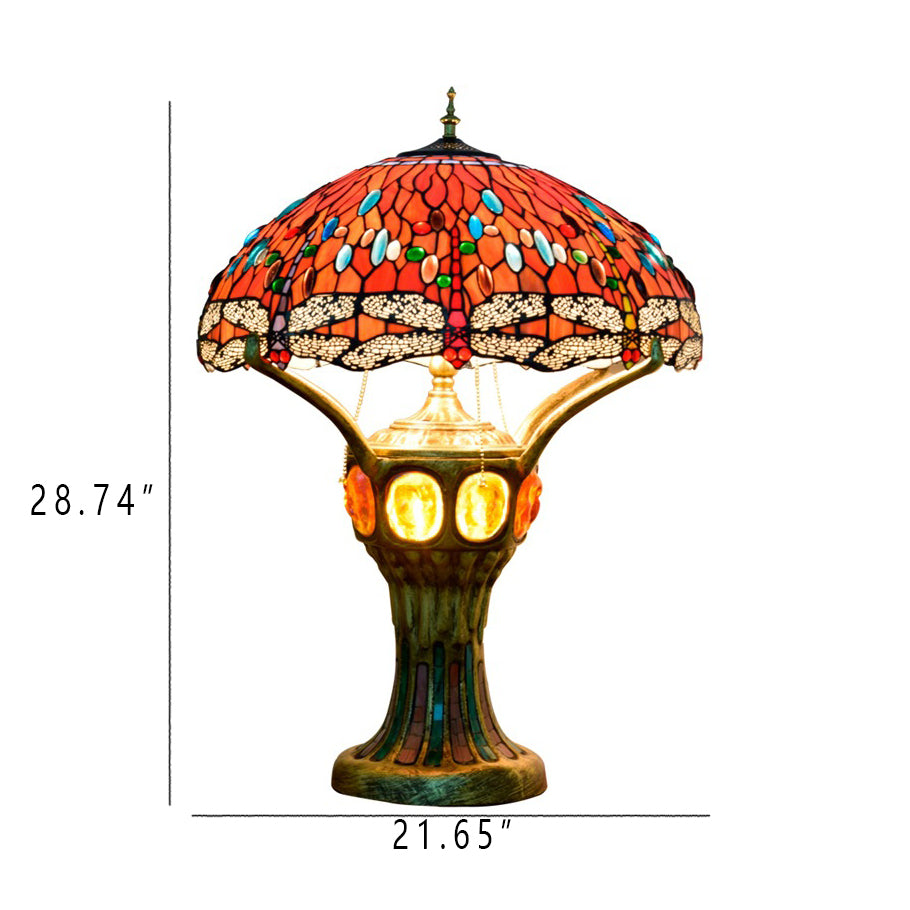 Tiffany Vintage Red Glass Dragonfly Design 4-Light Table Lamp