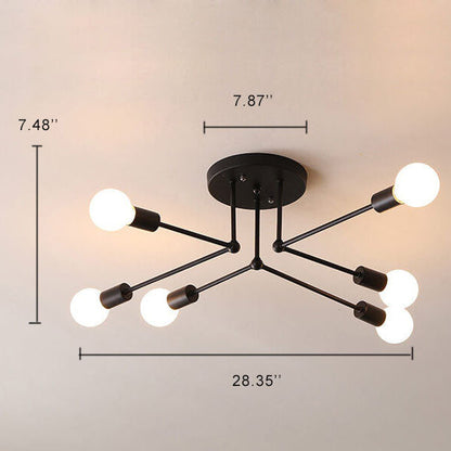Industrial Concise Linear 6/8-Light Semi-Flush Mount Lighting