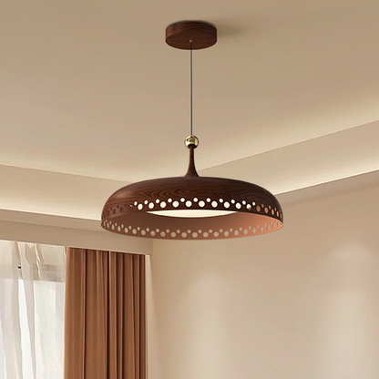 Modern Transitional Iron Faux Woodgrain Acrylic Round LED Pendant Light For Bedroom