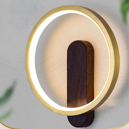 مصباح حائط LED دائري من الحديد المطاوع بتصميم عصري بسيط من الخشب 