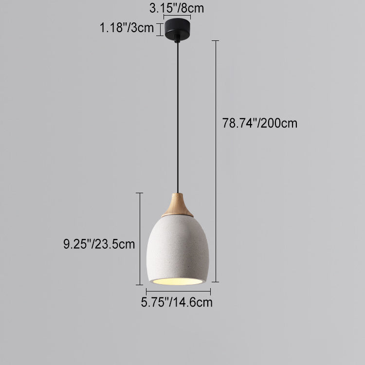 Traditional Japanese Cement Solid Wood Circle 1-Light Pendant Light For Dining Room