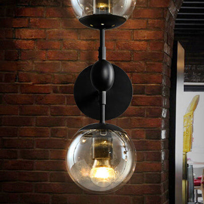 Nordic Minimalist Retro Glass Wrought Iron 2-Light Wall Sconce Lamp