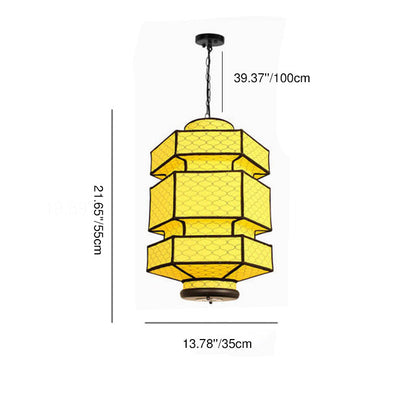 Chinese Retro Hexagonal Faux Sheepskin Iron 1-Light Pendant Light