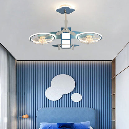 Creative Cartoon Aircraft Kids Flush Mount Ceiling Fan Light