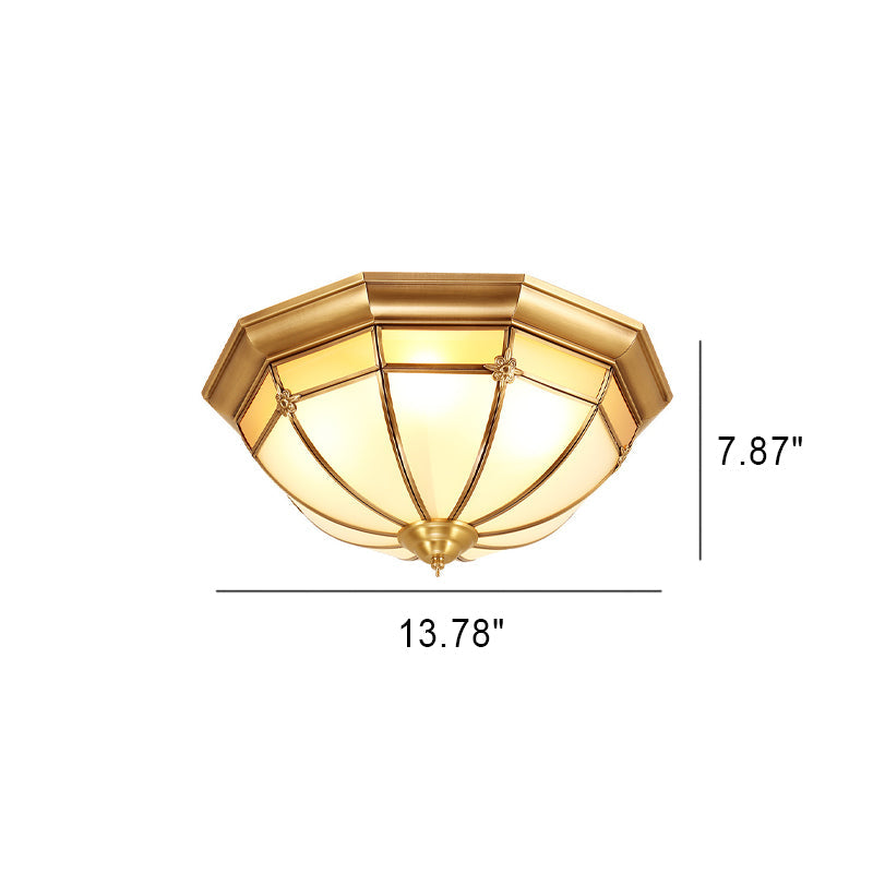 European Brass Glass Round Flower Pattern 3/4/6 Light Flush Mount Ceiling Light