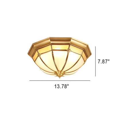 European Brass Glass Round Flower Pattern 3/4/6 Light Flush Mount Ceiling Light