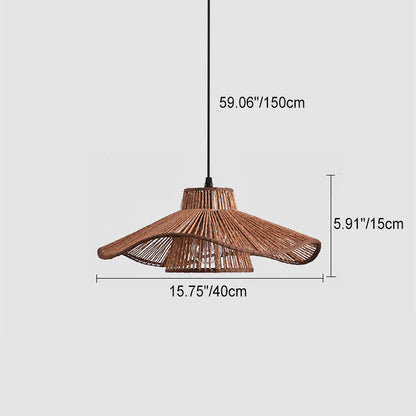 Traditional Vintage Weaving Iron Paper Rope Hat Cylinder 1-Light Pendant Light For Dining Room