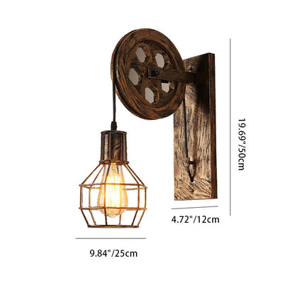Traditional Vintage Linear Round Iron 1-Light Wall Sconce Lamp For Bedroom