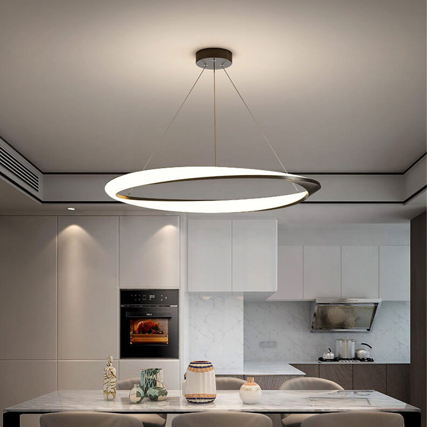 Nordic Light Luxury Round Aluminum LED Pendant Light