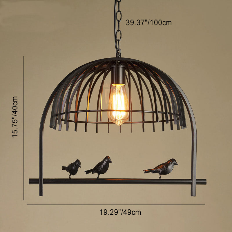 Contemporary Retro Cage Iron 1-Light Pendant Light For Dining Room